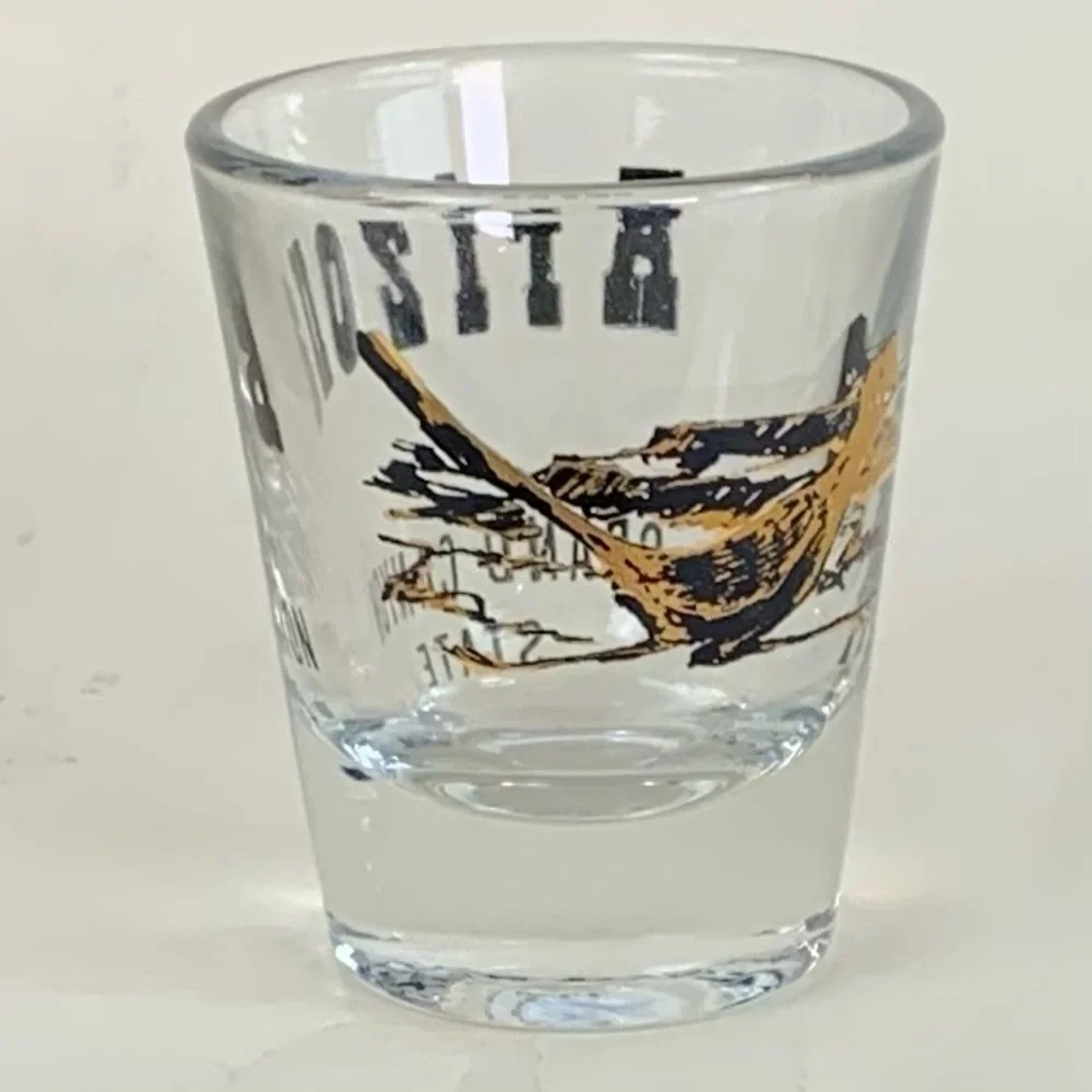 Arizona Grand Canyon State souvenir shot glass with Roadrunner.